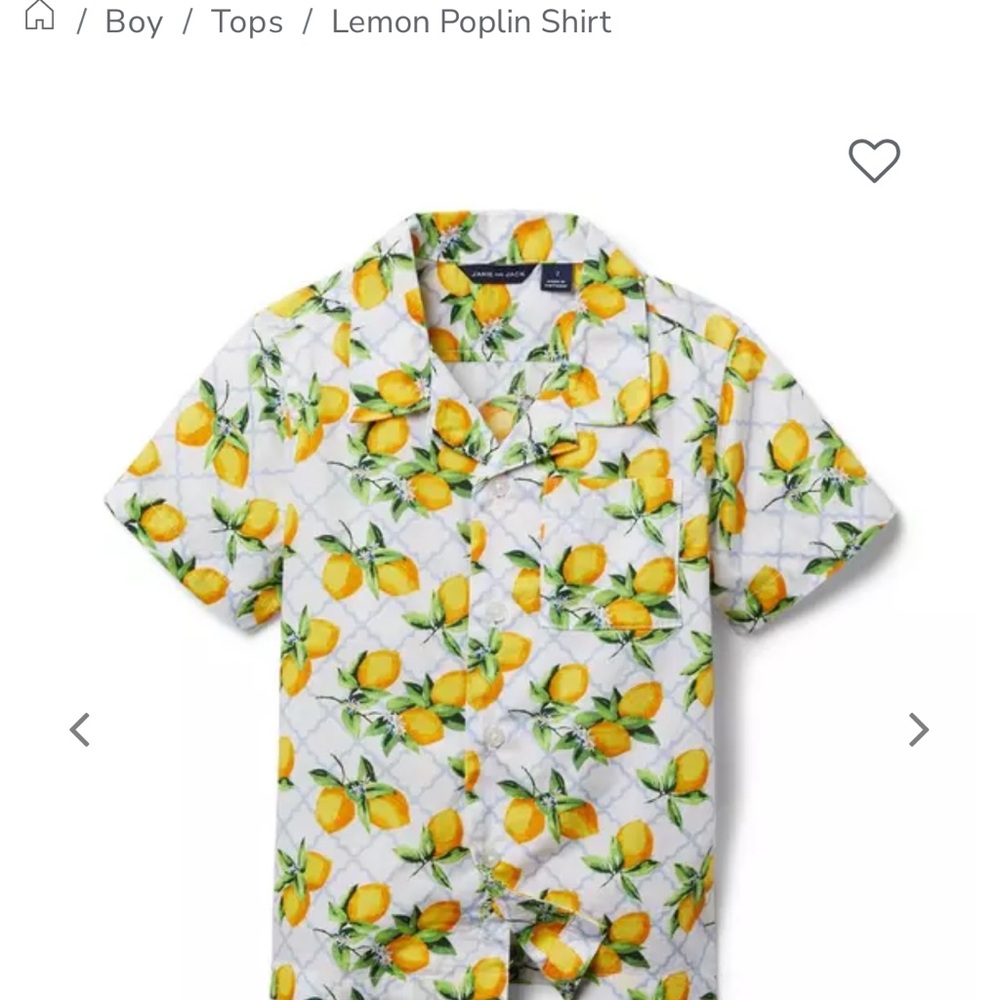 Janie Lemon Print Poplin Shirt | Size 5